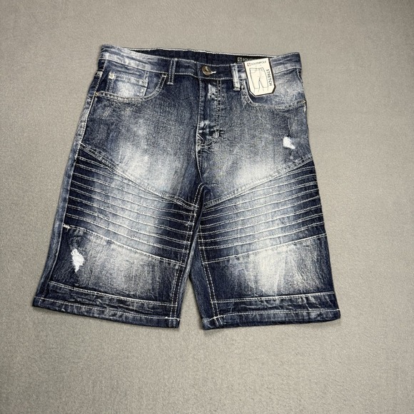 Southpole Other - Southpole Stretch Denim Shorts Size 14 Blue Moto Biker Stitch Distressed Retro